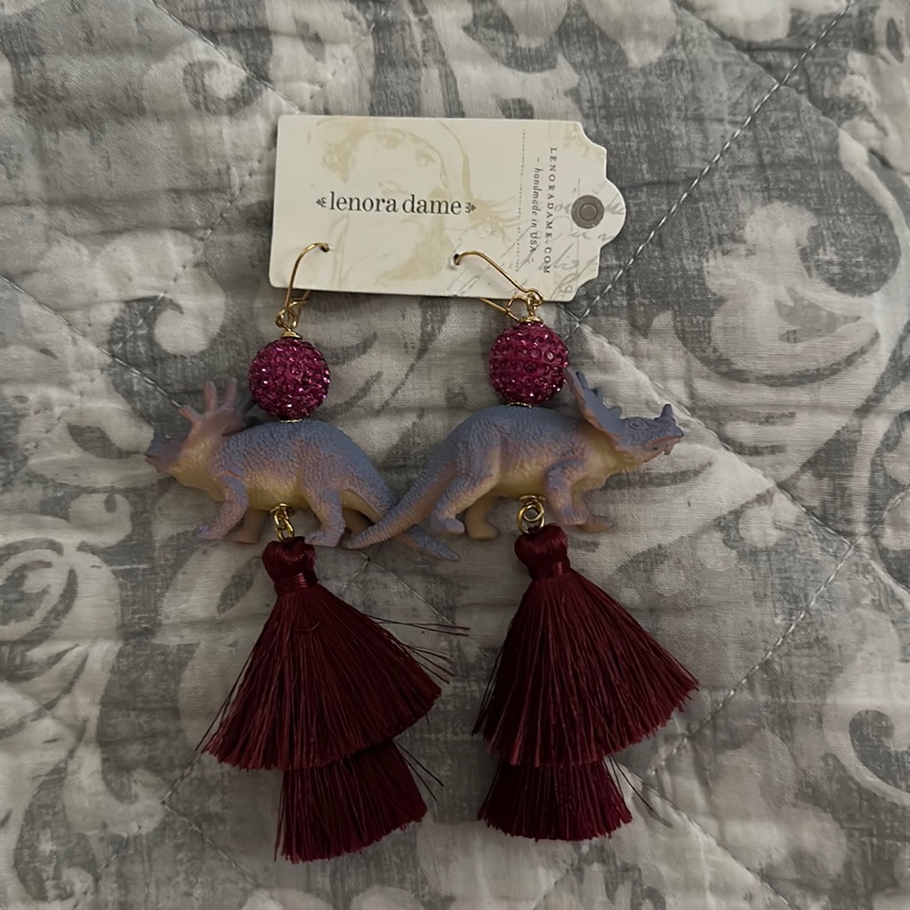 Dinosaur triceratops tassel earrings!